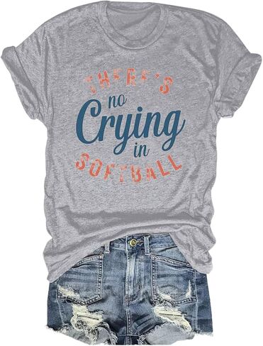 أمهات الكرة اللينة تي شيرت النساء لا تبكي في قميص ماما Softball Mama مضحكة حبيبته الرسم قمم Tee Tops غير الرسمية in Kuwait