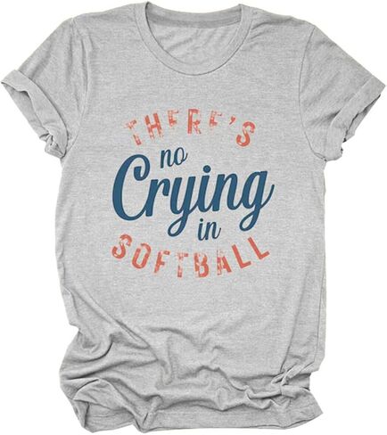 أمهات الكرة اللينة تي شيرت النساء لا تبكي في قميص ماما Softball Mama مضحكة حبيبته الرسم قمم Tee Tops غير الرسمية in Kuwait