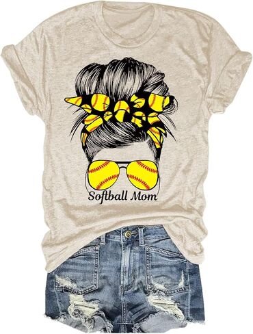 أمهات الكرة اللينة تي شيرت النساء لا تبكي في قميص ماما Softball Mama مضحكة حبيبته الرسم قمم Tee Tops غير الرسمية in Kuwait