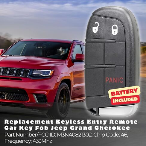 Replacement Keyless Entry Remote Car Key Fob M3N40821302 433MHz 46 Chip 3 Buttons for Jeep Grand Cherokee 2014 2015 2016 2017 2018 2019 2020 2021 2022 in Saudi Arabia