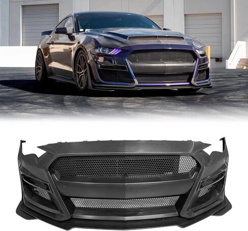 FREEMOTOR802 Aftermarket Front Bumper Cover Conversion Kit GT500 Style fits 2018-2023 Ford Mustang with Front Bumper Lip, Grille and Fog Light Cover Black Primer PP in Saudi Arabia