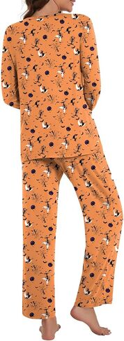 Andyeder Women's 2 قطعة الخريف pajama مجموعة مربعة رقبة طويلة الأكمام طويلة pjs صالة السراويل مع جيوب in Kuwait