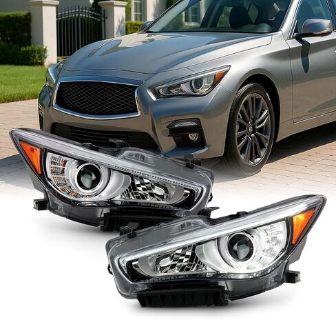 AKKON - FITS 2014-2022 Infiniti Q50 w/o AFS LED جهاز الإسقاط المصابيح الأمامية CLEAR CLAS in Kuwait