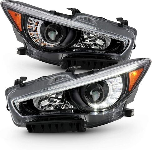 AKKON - Fits 2014-2022 InFiniti Q50 w/o AFS LED Projector Chrome Clear Headlights Pair Driver Left + Passenger Right in Saudi Arabia