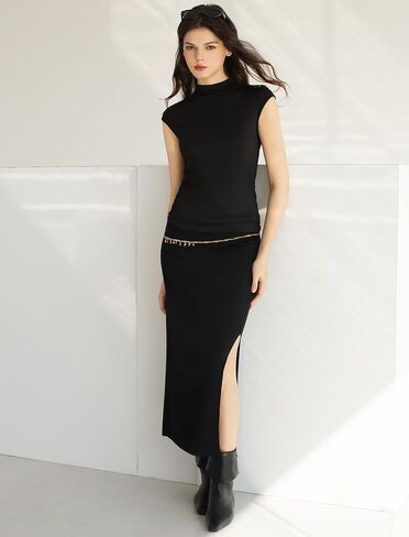 Women's Sleeveless Turtleneck Tops Slim Fit Mock Neck Cap Sleeve Soft Tank Tops Basic Stretchy Layer Tee Shirts in Saudi Arabia