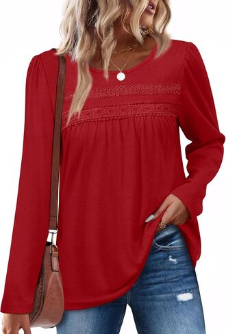 OFEEFAN Boho Tops for Women Long Sleeve Shirts Plus Size Fall Outfits Lace Blouses Dressy Casual Maternity Clothes M-4Xl in Saudi Arabia