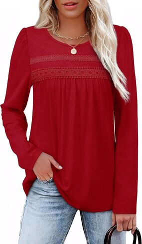 OFEEFAN Boho Tops for Women Long Sleeve Shirts Plus Size Fall Outfits Lace Blouses Dressy Casual Maternity Clothes M-4Xl in Saudi Arabia