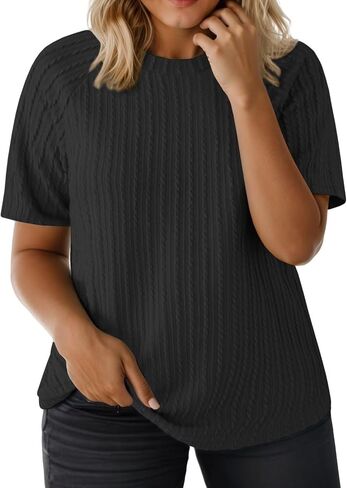 VISLILY Womens-Plus-Size-Summer-Tops Casual Crew Neck Lightweight Shirts Trendy Knit Tunic Basic Short Sleeve Blouses XL-5XL in Saudi Arabia