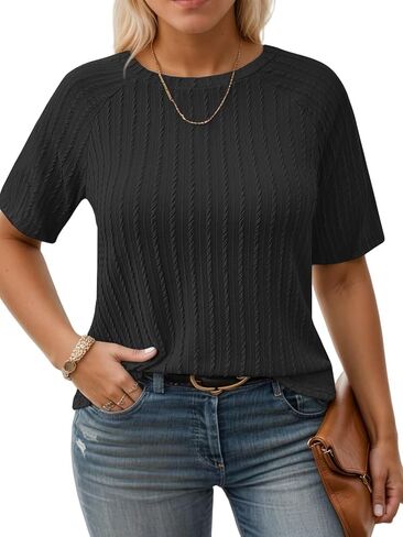 VISLILY Womens-Plus-Size-Summer-Tops Casual Crew Neck Lightweight Shirts Trendy Knit Tunic Basic Short Sleeve Blouses XL-5XL in Saudi Arabia