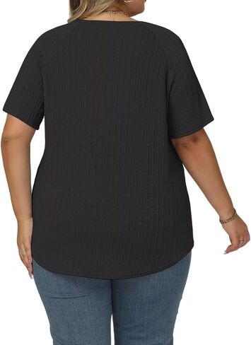 VISLILY Womens-Plus-Size-Summer-Tops Casual Crew Neck Lightweight Shirts Trendy Knit Tunic Basic Short Sleeve Blouses XL-5XL in Saudi Arabia