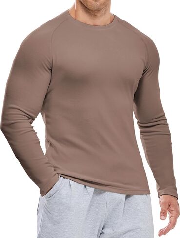 JMIERR Mens Muscle Shirts Slim Fitted Crew Neck Long Sleeve Thermal Fleece Pullover Sweater Shirt in Saudi Arabia