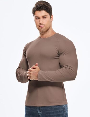 JMIERR Mens Muscle Shirts Slim Fitted Crew Neck Long Sleeve Thermal Fleece Pullover Sweater Shirt in Saudi Arabia