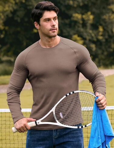 JMIERR Mens Muscle Shirts Slim Fitted Crew Neck Long Sleeve Thermal Fleece Pullover Sweater Shirt in Saudi Arabia