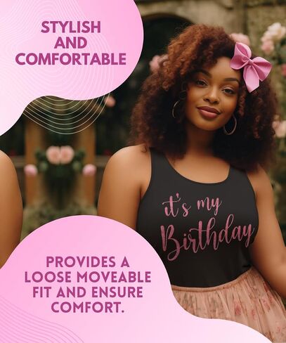 MISS POPULAR Birthday Tank Top for Women with Chest Print| Glitter Birthday Girl, Queen, Squad, Its My Birthday | Sizes S-3XL in Kuwait