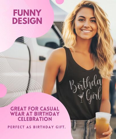 MISS POPULAR Birthday Tank Top for Women with Chest Print| Glitter Birthday Girl, Queen, Squad, Its My Birthday | Sizes S-3XL in Kuwait