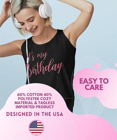 MISS POPULAR Birthday Tank Top for Women with Chest Print| Glitter Birthday Girl, Queen, Squad, Its My Birthday | Sizes S-3XL in Kuwait