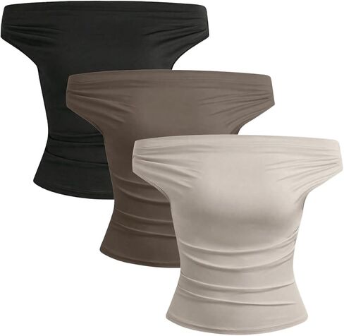 Wdirara Women's 3 Pack Of Counter Ruched Tops Short Slim Tirt Tirt in Kuwait