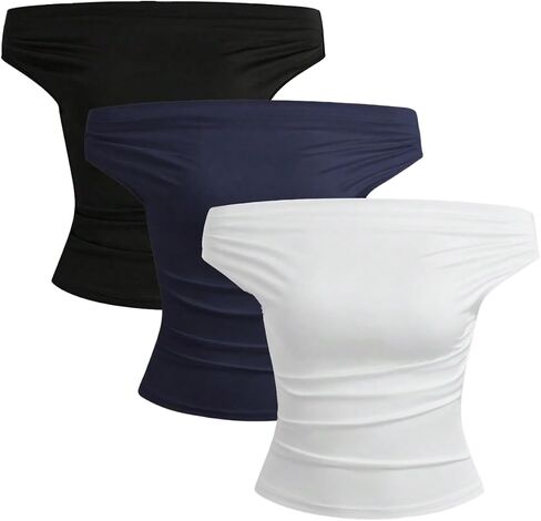 Wdirara Women's 3 Pack Of Counter Ruched Tops Short Slim Tirt Tirt in Kuwait