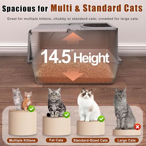 Stainless Steel Cat Litter Box with Lid, 180° Flip Top XL Enclosed Litter Box with Trapping Mat & Metal Scoop, Front Top Dual Entry Steel Extra Large Cat Litter Pan in Saudi Arabia