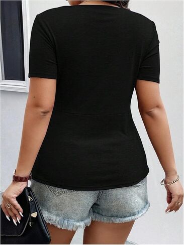 Soly Hux Women's Plus Size Deep V Neck Twist Twist T Tirt Tirts Short Summer Tunic Tops Tops Flowy Flowy Tees in Saudi Arabia