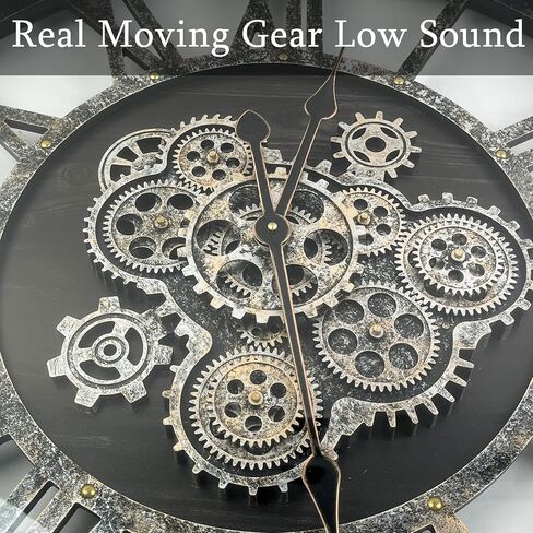 24 Inch Moving Gear Wall Clock, Oversized Wall Clocks, Clock Living Room Decor, Solid Wood Frame, Battery Operated, Large Wall Clock with Steampunk Industrial for Fireplace(Brown) in Saudi Arabia