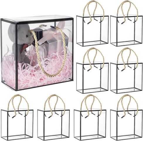 BENECREAT 10 Set Transparent Favor Boxes, 5.5x5.5x3 Inch Treat Gift Boxes with White Border Lace and Handle for Candy Chocolate, Party Favors, Christmas Gift Packaging in Saudi Arabia