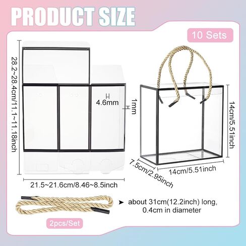 BENECREAT 10 Set Transparent Favor Boxes, 5.5x5.5x3 Inch Treat Gift Boxes with White Border Lace and Handle for Candy Chocolate, Party Favors, Christmas Gift Packaging in Saudi Arabia