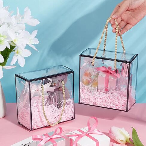 BENECREAT 10 Set Transparent Favor Boxes, 5.5x5.5x3 Inch Treat Gift Boxes with White Border Lace and Handle for Candy Chocolate, Party Favors, Christmas Gift Packaging in Saudi Arabia