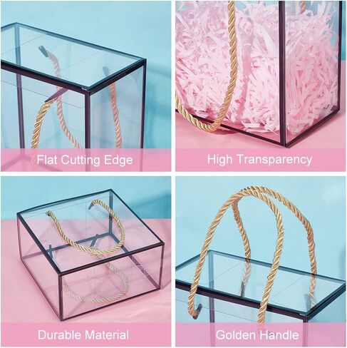 BENECREAT 10 Set Transparent Favor Boxes, 5.5x5.5x3 Inch Treat Gift Boxes with White Border Lace and Handle for Candy Chocolate, Party Favors, Christmas Gift Packaging in Saudi Arabia