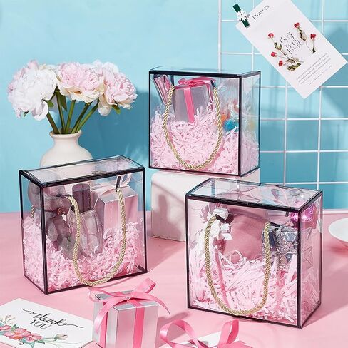 BENECREAT 10 Set Transparent Favor Boxes, 5.5x5.5x3 Inch Treat Gift Boxes with White Border Lace and Handle for Candy Chocolate, Party Favors, Christmas Gift Packaging in Saudi Arabia