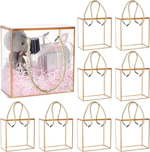 BENECREAT 10 Set Transparent Favor Boxes, 5.5x5.5x3 Inch Treat Gift Boxes with White Border Lace and Handle for Candy Chocolate, Party Favors, Christmas Gift Packaging in Saudi Arabia