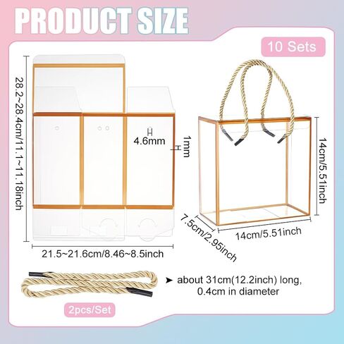 BENECREAT 10 Set Transparent Favor Boxes, 5.5x5.5x3 Inch Treat Gift Boxes with White Border Lace and Handle for Candy Chocolate, Party Favors, Christmas Gift Packaging in Saudi Arabia