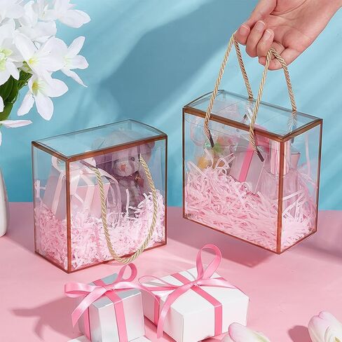 BENECREAT 10 Set Transparent Favor Boxes, 5.5x5.5x3 Inch Treat Gift Boxes with White Border Lace and Handle for Candy Chocolate, Party Favors, Christmas Gift Packaging in Saudi Arabia