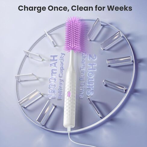 مجموعة منظف فرشاة الزجاجة الكهربائية ، مجموعة منظف زجاجة أطفال على شكل دب مع فرشاة سيليكون وفرشاة القش ، موزع الصابون ، رف الصرف ، صندوق التخزين (الأرجواني) in Kuwait