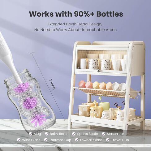 مجموعة منظف فرشاة الزجاجة الكهربائية ، مجموعة منظف زجاجة أطفال على شكل دب مع فرشاة سيليكون وفرشاة القش ، موزع الصابون ، رف الصرف ، صندوق التخزين (الأرجواني) in Kuwait