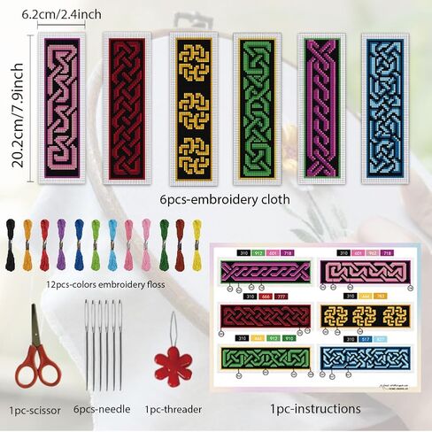 ORIGACH 6 Pcs Cross Stitch Bookmark Kit for Beginner with Backing Felt Floss Instruction Vintage Patterns Background DIY Stamped Embroidery Bookmark Kit for Starter Book Lovers in Saudi Arabia