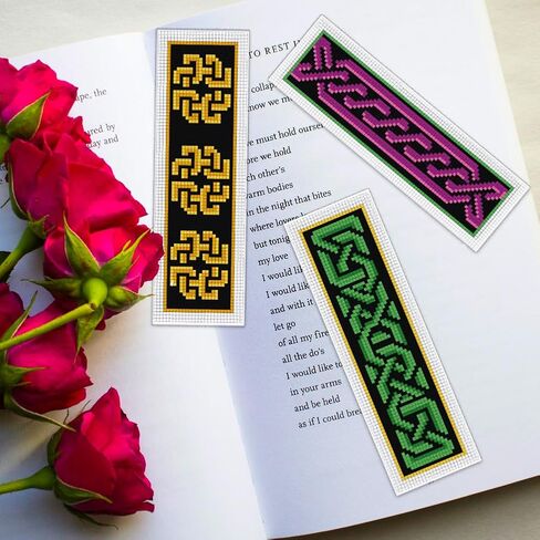 ORIGACH 6 Pcs Cross Stitch Bookmark Kit for Beginner with Backing Felt Floss Instruction Vintage Patterns Background DIY Stamped Embroidery Bookmark Kit for Starter Book Lovers in Saudi Arabia