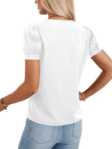 Rooscier Women's V Neck Puff Short Sleeve Casual Business Work Blouse Top Shirt in Saudi Arabia