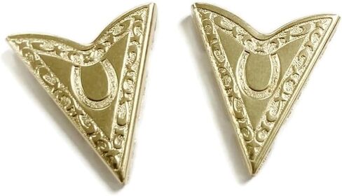 Pair Golden Brass Horseshoe Floral Border Country Western Shirt Blouse Collar Tips - Made in the USA in Saudi Arabia