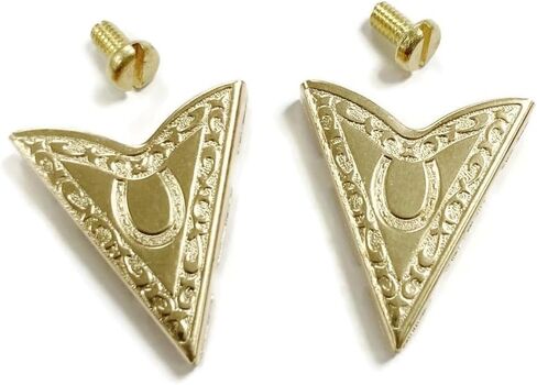 Pair Golden Brass Horseshoe Floral Border Country Western Shirt Blouse Collar Tips - Made in the USA in Saudi Arabia