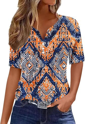 Womens 2025 Floral Summer Blouses Dressy Casual Tops V Neck 3/4 Length Sleeve Shirt Trendy Boho Spring Ladies Clothes in Saudi Arabia
