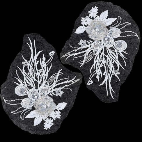 GORGECRAFT 2Pcs 14 Inch 3D Flower Embroidery Lace Applique Sequins Embroidered Trim Appliques Floral Sewing Patches Rhinestones Fabric Craft Decoration for Wedding Dress DIY Garment Accessory, Blue in Kuwait