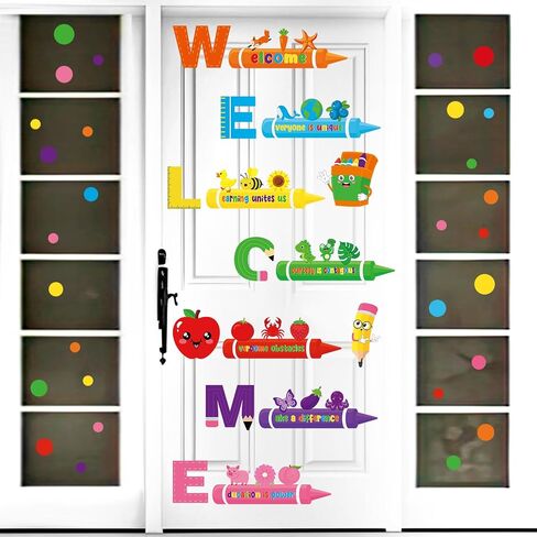 184 Pcs Welcome Window Door Clings Stickers Welcome Back to School Door Decorations Stickers Bulletin Board Cutouts Party Teachers Supplies for Preschool Kindergarten Wall Blackboard Decor in Saudi Arabia