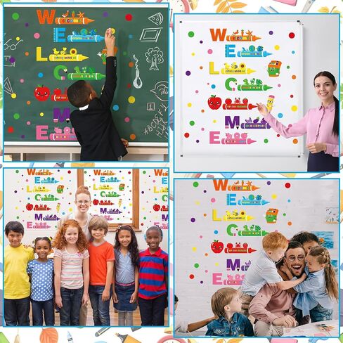 184 Pcs Welcome Window Door Clings Stickers Welcome Back to School Door Decorations Stickers Bulletin Board Cutouts Party Teachers Supplies for Preschool Kindergarten Wall Blackboard Decor in Saudi Arabia