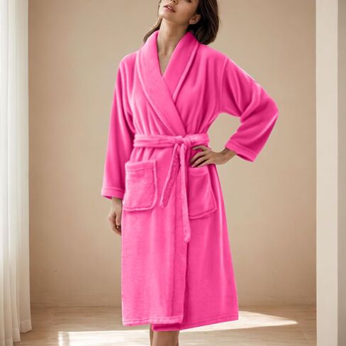 Kimono Flannel Bathrobe for Women Terry Cloth Robes Quick Dry Warm Soft Knee Length Towel Bathrobes with Blet in Saudi Arabia