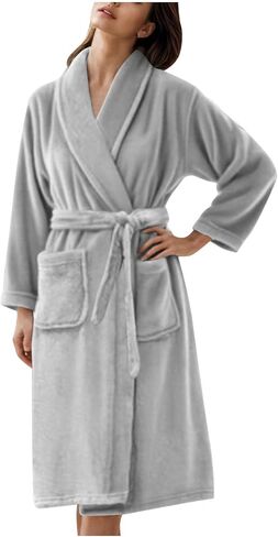 Kimono Flannel Bathrobe for Women Terry Cloth Robes Quick Dry Warm Soft Knee Length Towel Bathrobes with Blet in Saudi Arabia