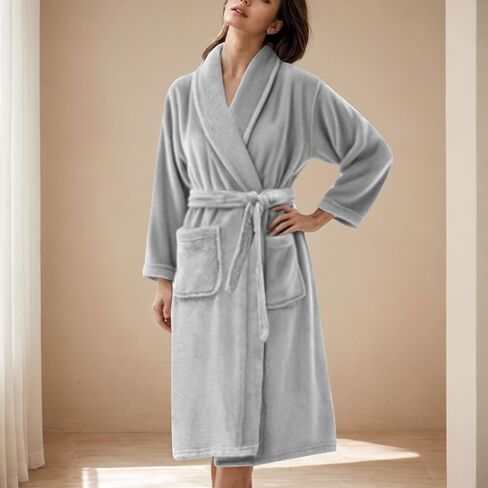 Kimono Flannel Bathrobe for Women Terry Cloth Robes Quick Dry Warm Soft Knee Length Towel Bathrobes with Blet in Saudi Arabia