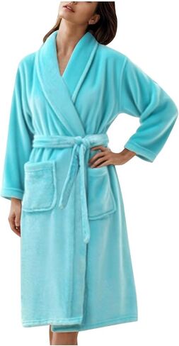 Kimono Flannel Bathrobe for Women Terry Cloth Robes Quick Dry Warm Soft Knee Length Towel Bathrobes with Blet in Saudi Arabia