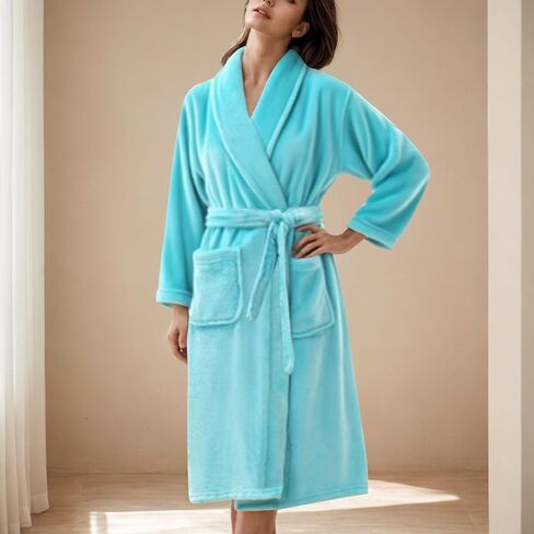 Kimono Flannel Bathrobe for Women Terry Cloth Robes Quick Dry Warm Soft Knee Length Towel Bathrobes with Blet in Saudi Arabia