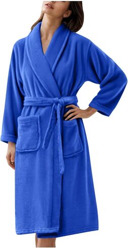 Kimono Flannel Bathrobe for Women Terry Cloth Robes Quick Dry Warm Soft Knee Length Towel Bathrobes with Blet in Saudi Arabia